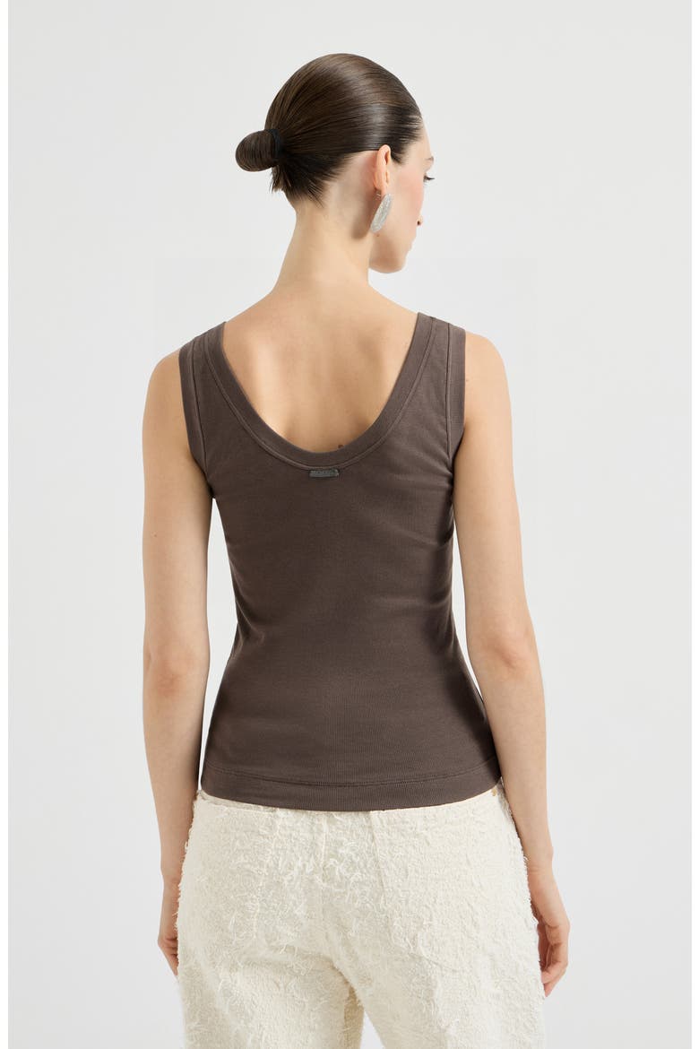 Ribbed jersey top, Alternate, color, Brown