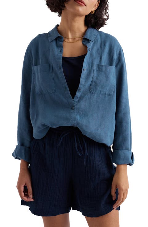 Hazel Branch Linen Button-Up Shirt