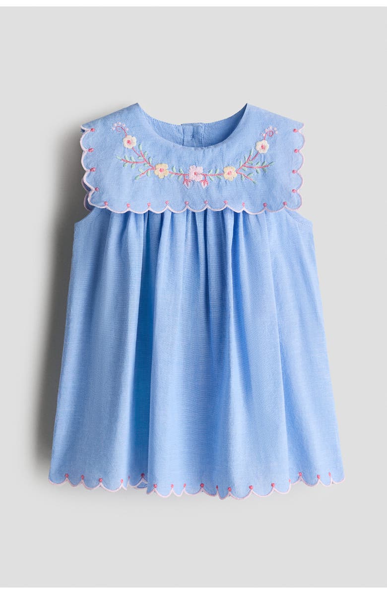 H&M Embroidered Cotton Dress, Main, color, Denim Blue/Flowers