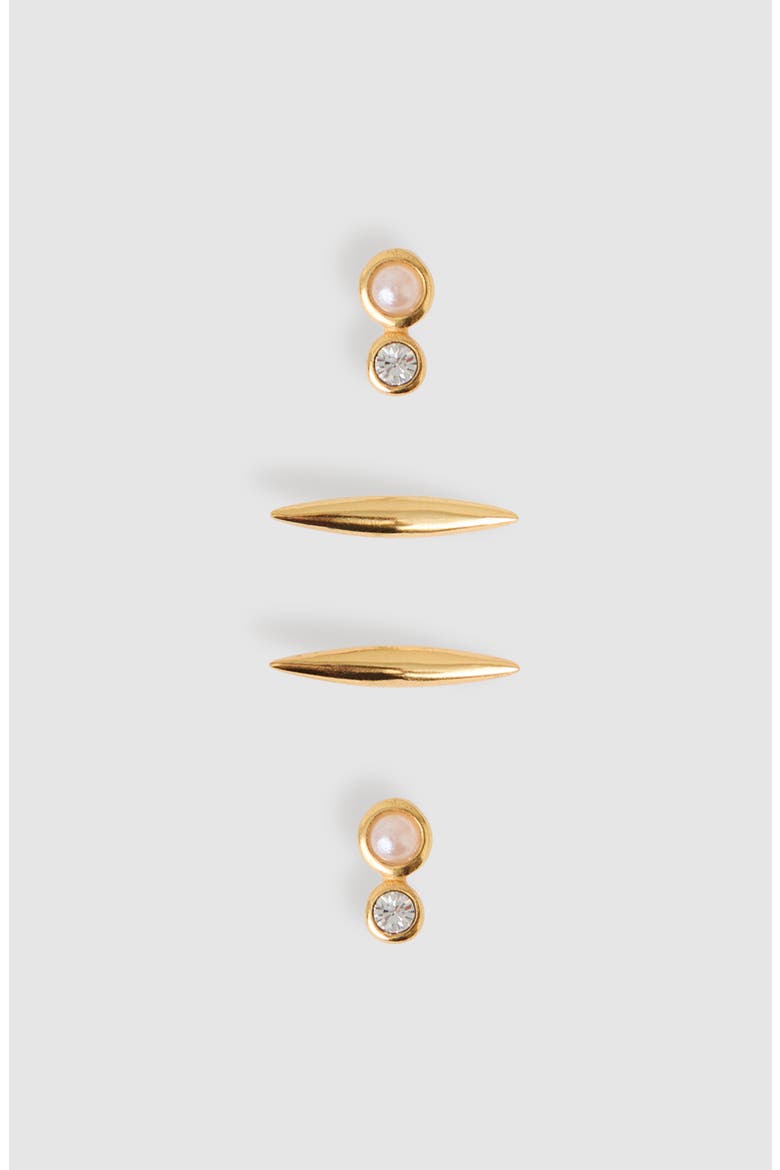 Minnie Micro Set of 2 Stud Earrings, Alternate, color, GOLD TONE/ PEARL/ CRYSTAL