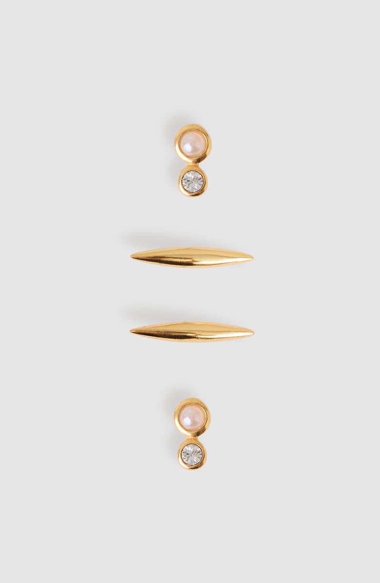 Reiss Minnie Micro Set of 2 Stud Earrings, Alternate, color, Gold Tone/ Pearl/ Crystal