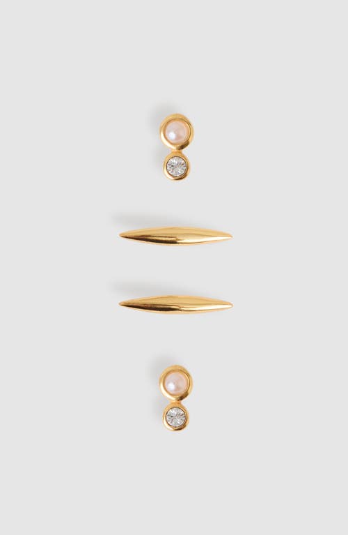 Reiss Minnie Micro Set Of 2 Stud Earrings In Gold Tone/pearl/crystal