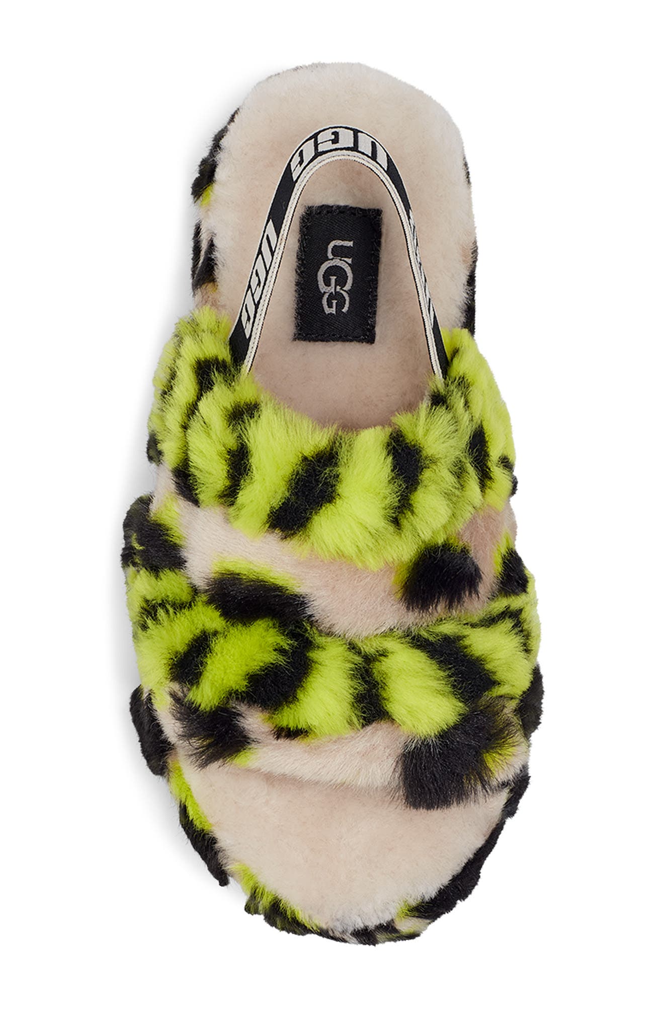 UGG<sup>®</sup> Kids' Fluff Yeah Animal Print Genuine Shearling Lined Slipper, Alternate, color, 