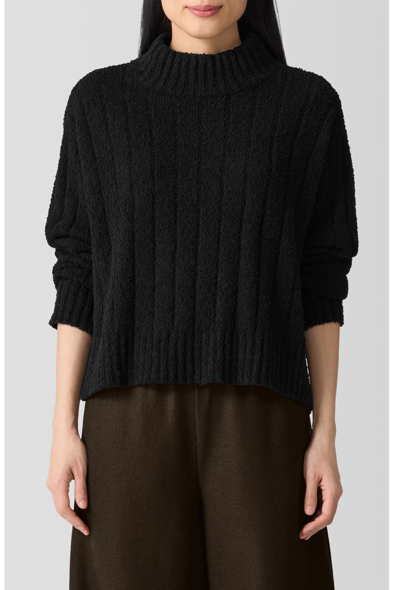 Mock Neck Ribbed Sweater, Main, color, BLACK