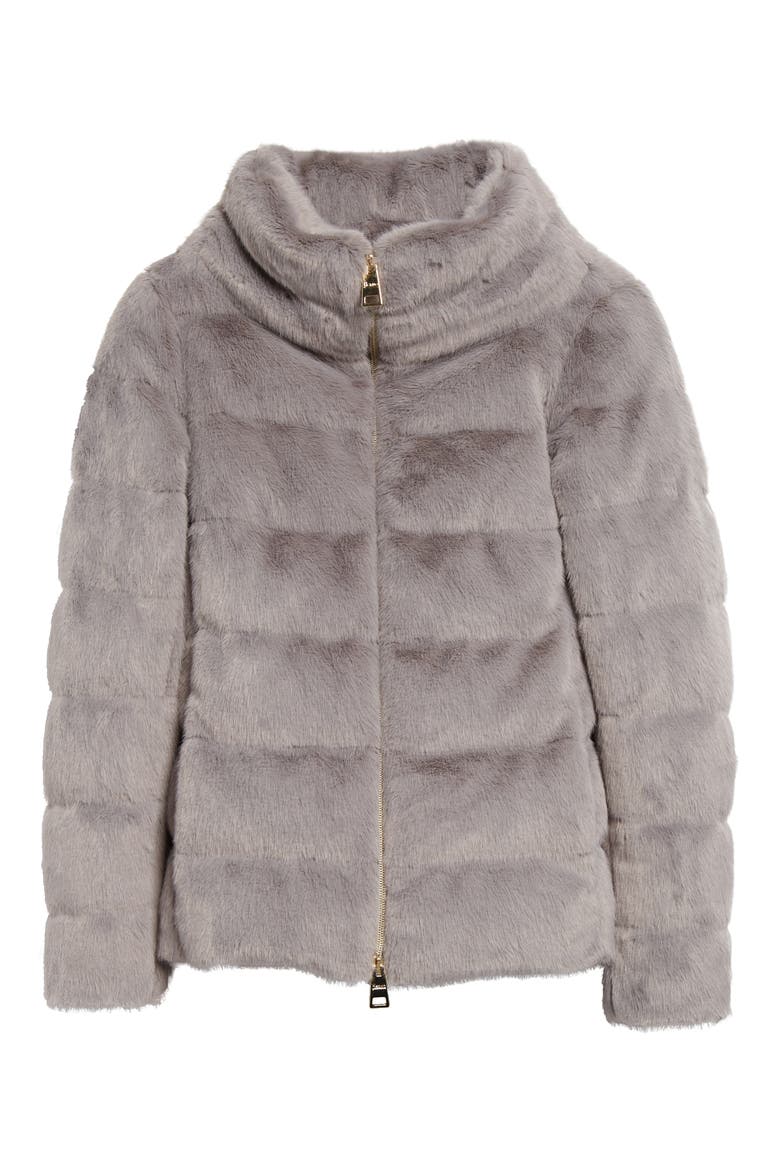 Quilted Down Faux Fur Puffer Jacket, Alternate, color, GREY