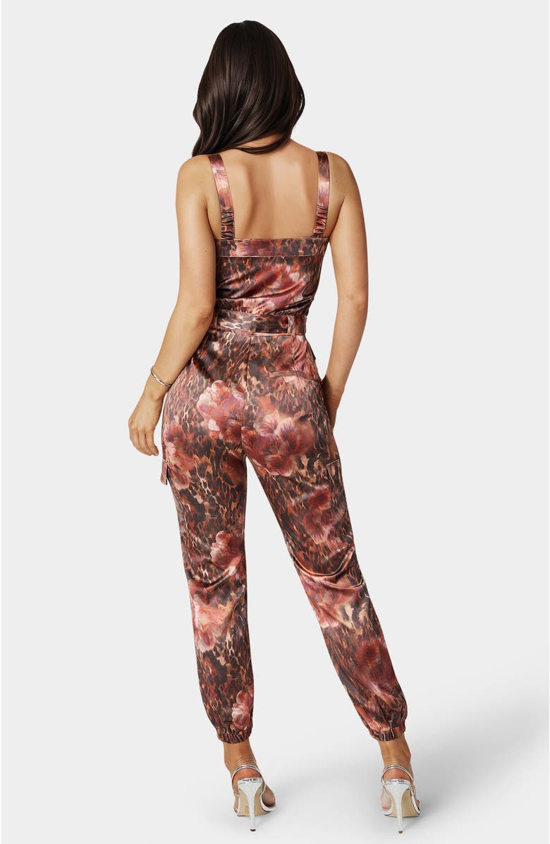 bebe Zip Front Jogger Jumpsuit, Alternate, color, Blooming Cheetah Print