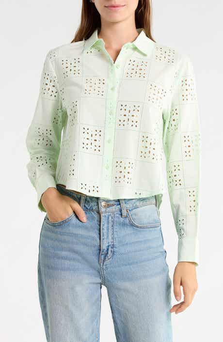 Embroidered Eyelet Button-Up Shirt