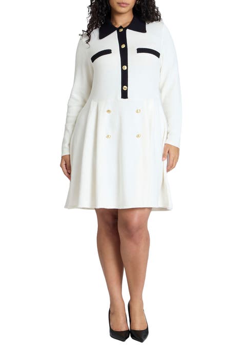 Collared Sweater Dress With Buttons