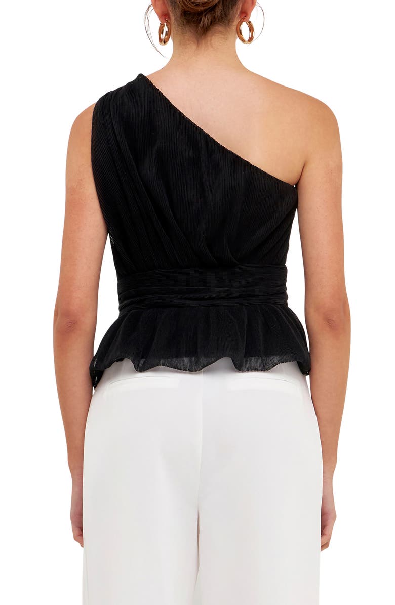 Endless Rose One-Shoulder Textured Tulle Top, Alternate, color, Black