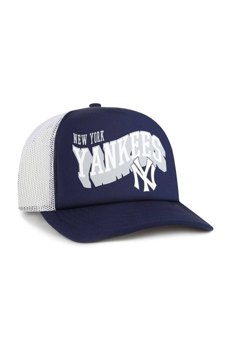 Men's '47 Navy New York Yankees Meander Foam Trucker Snapback Hat, Alternate, color, Navy