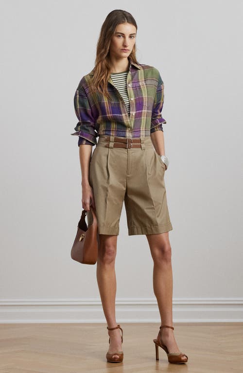 RALPH LAUREN LAUREN RALPH LAUREN FRONT PLEAT COTTON TWILL SHORTS