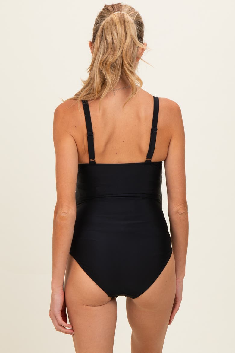 Ruched Square Neck One Piece Swimsuit, Alternate, color, Black