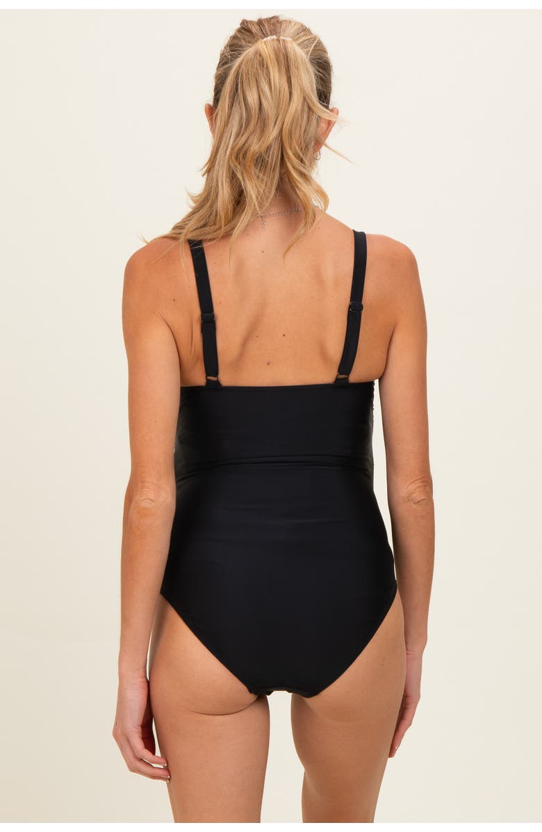 PinkBlush Ruched Square Neck One Piece Swimsuit, Alternate, color, Black