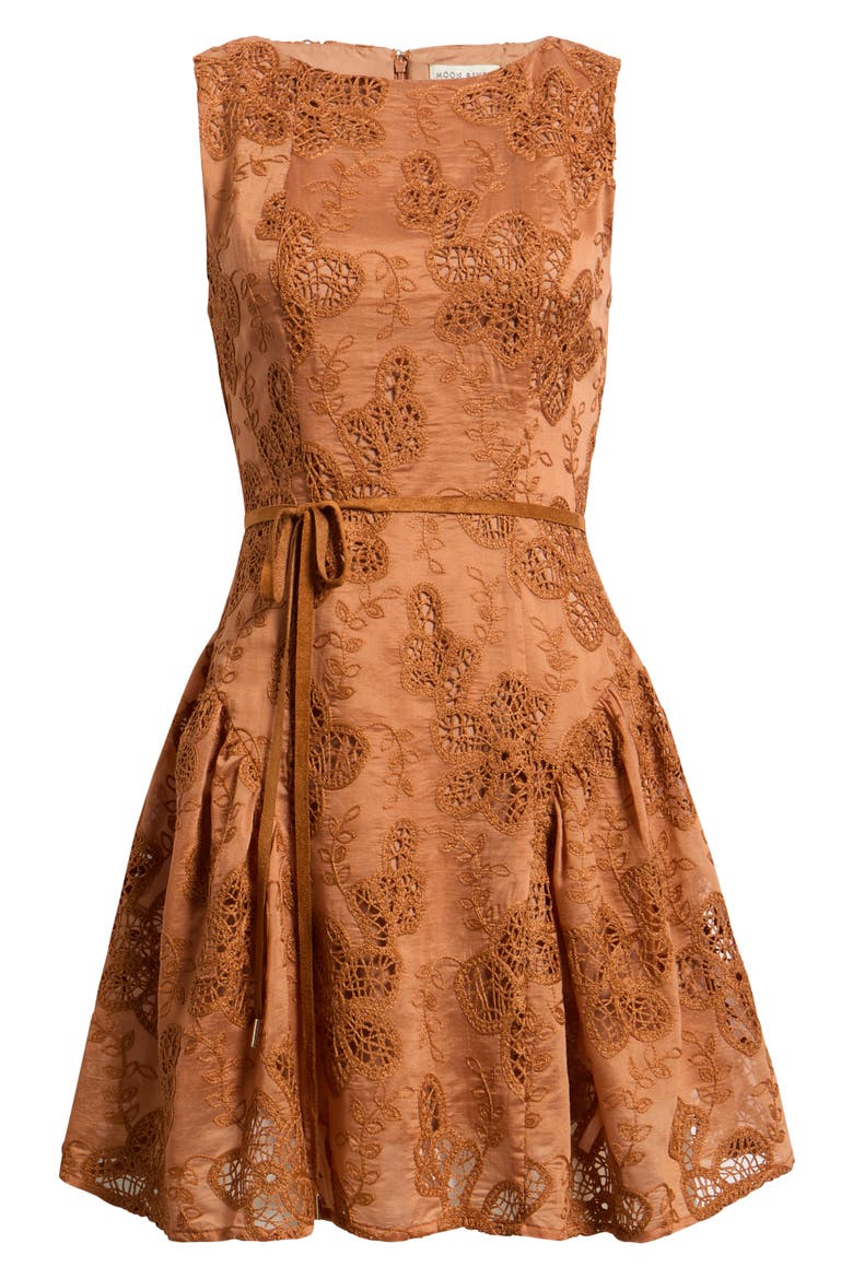 Embroidered Sleeveless Minidress, Alternate, color, RUST