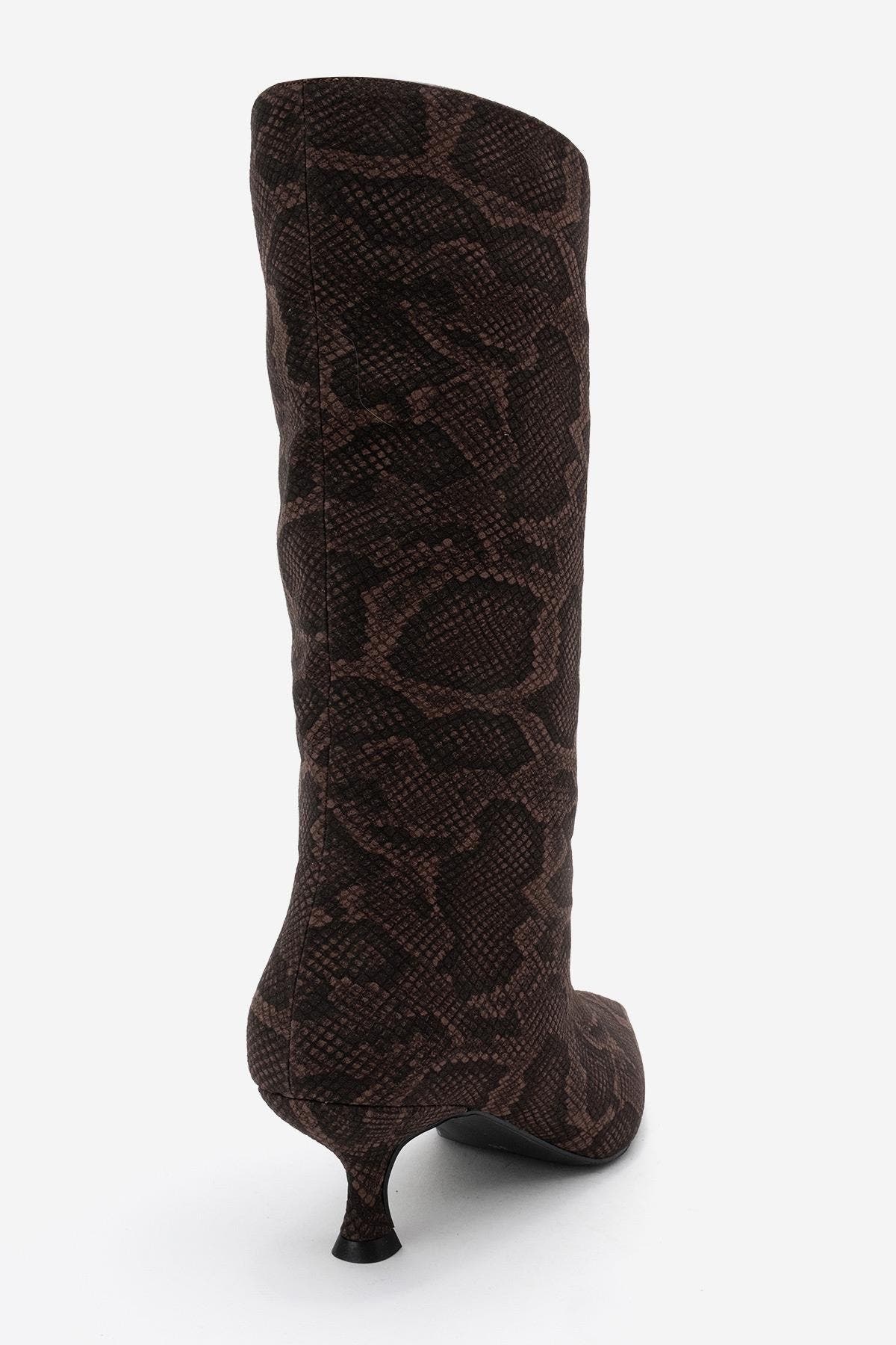 Prologue Shoes Crow Embossed Pointed Toe Boot, Alternate, color, Brown Pattern Faux Leather
