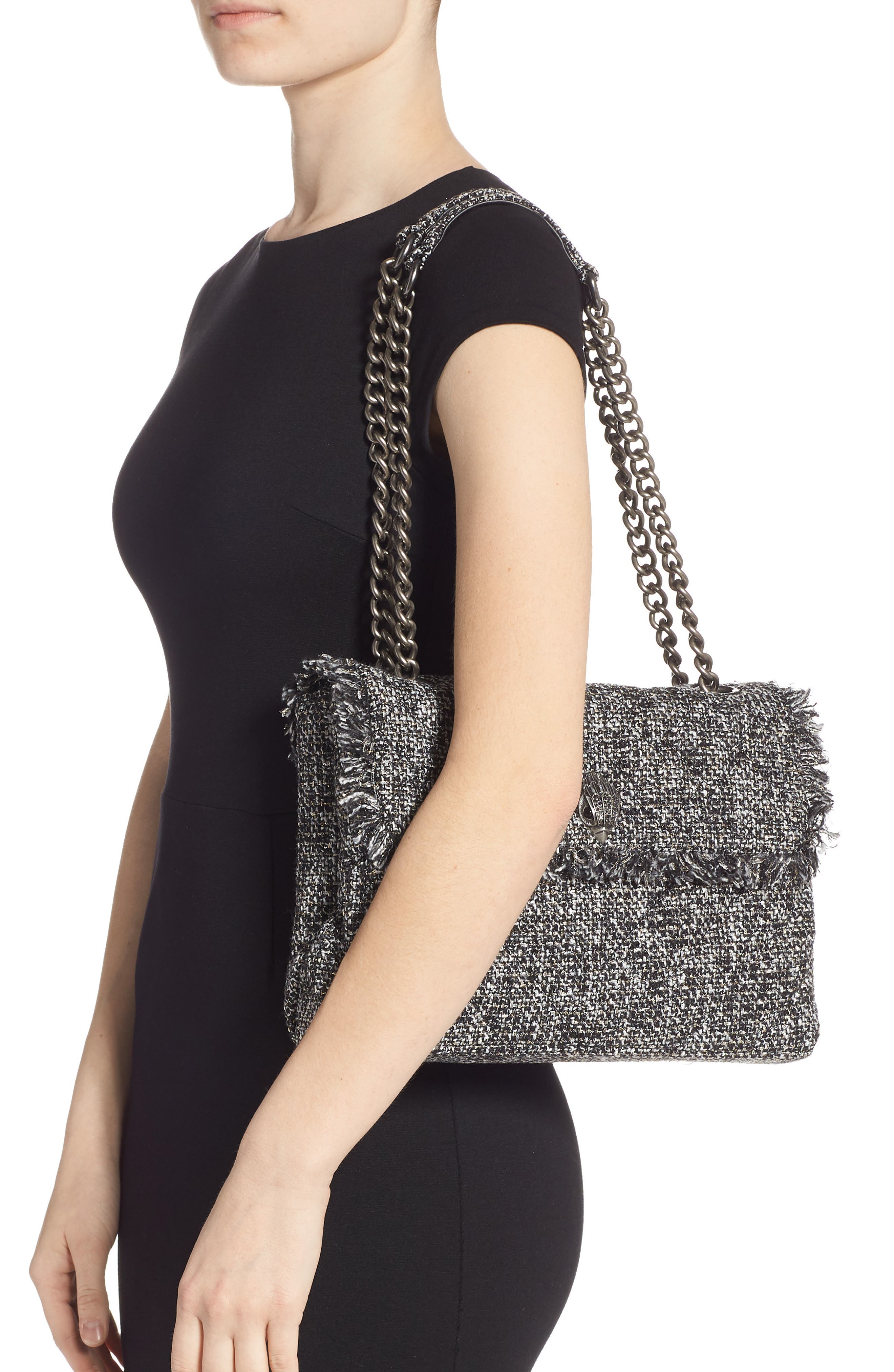 Large Kensington X Tweed Shoulder Bag, Alternate, color, GREY