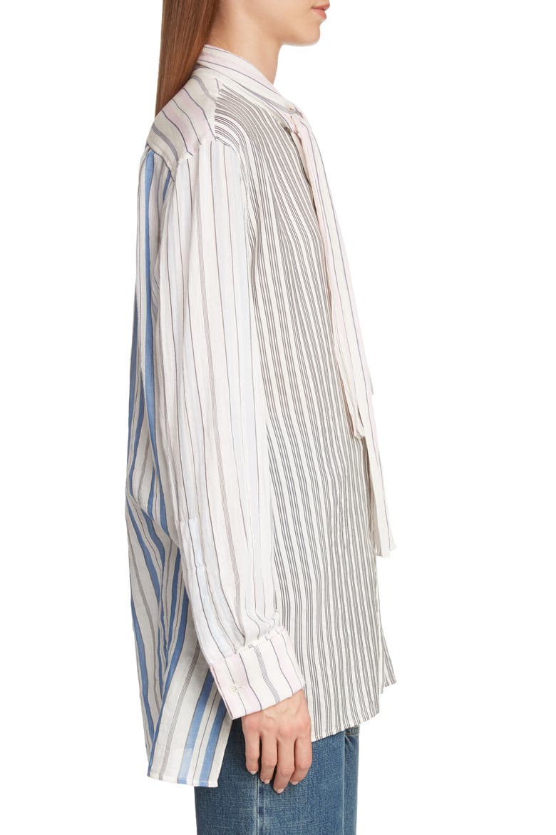 Pajama Stripe Tie Neck Blouse, Alternate, color, IVORY
