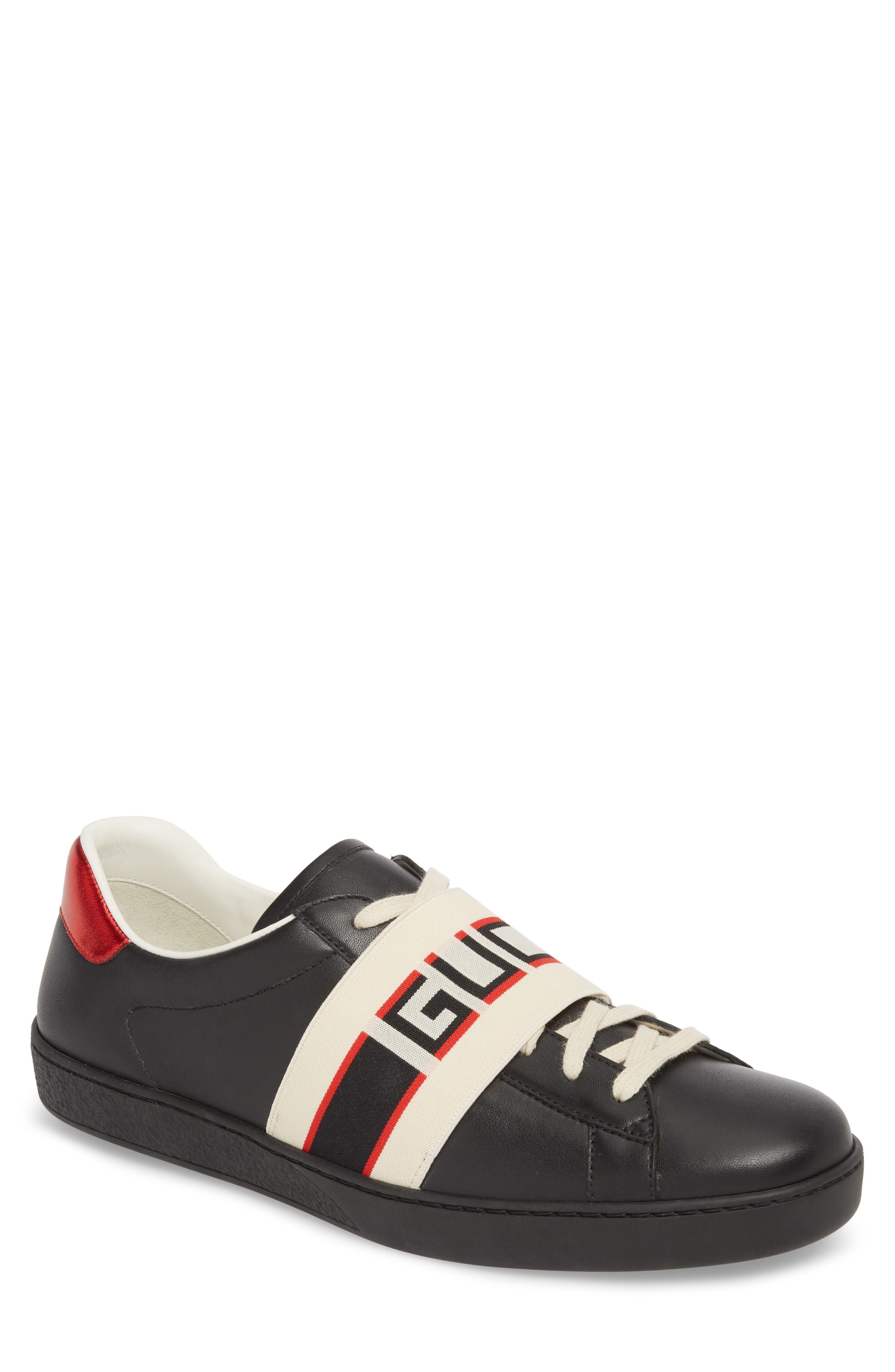 Gucci New Ace Stripe Leather Sneaker, Main, color, 