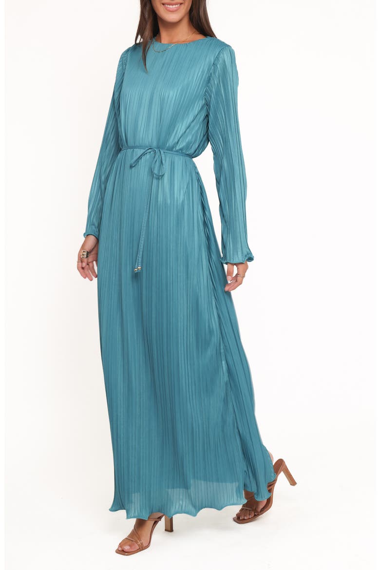 Armena Pleated Long Sleeve Dress, Alternate, color, TEAL