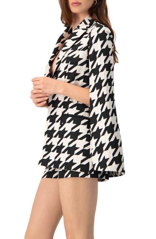 Ivonne Mega Houndstooth Trench Coat With Cape In Black