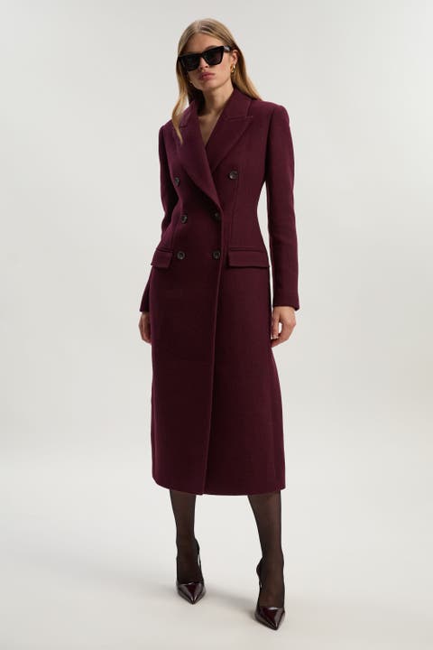 Wool Double Breasted Tailored Midi Coat