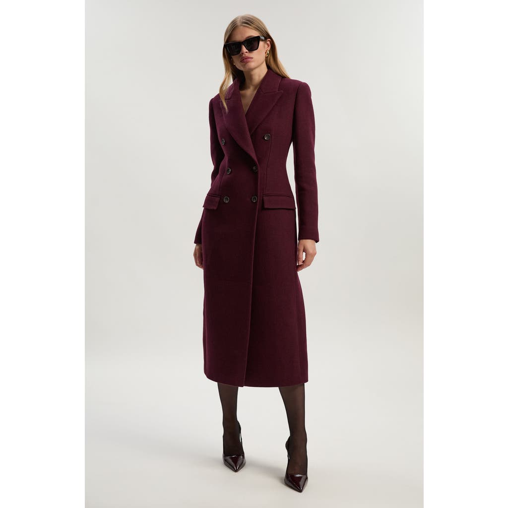 Karen Millen Wool Double Breasted Tailored Midi Coat In Burgundy