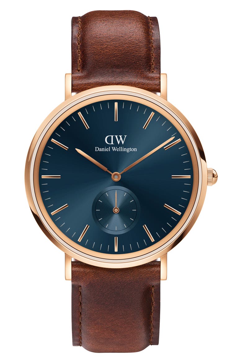 Classic Multi Eye Leather Strap Watch, 40mm, Main, color, ROSE GOLD