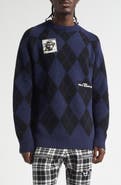 Undercover Embroidered Patch Argyle Plaid Wool Blend Sweater