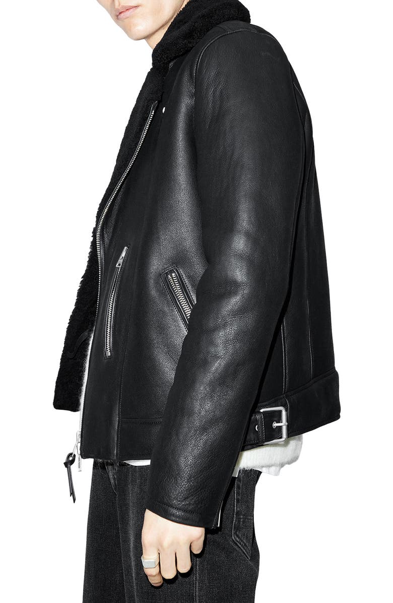 AllSaints Xena Shearling Lined Leather Biker Jacket, Alternate, color, 