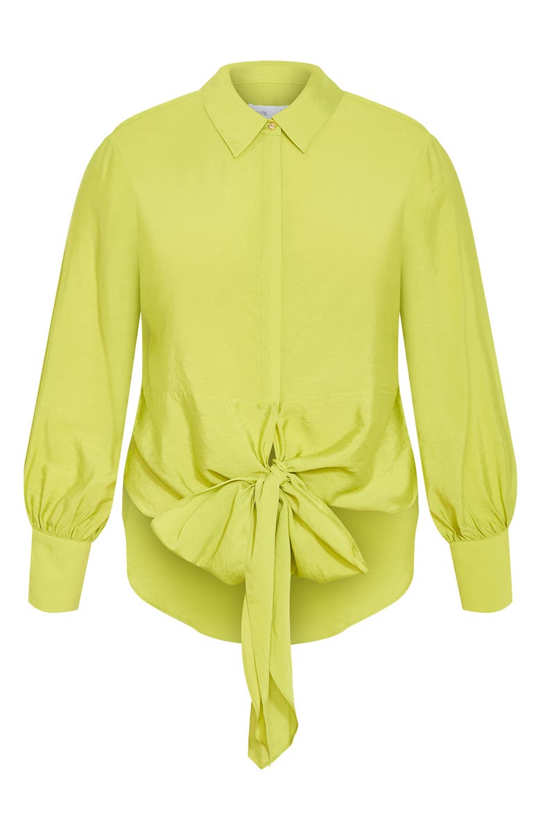 City Chic Rosa Tie Hem Button-Up Shirt, Alternate, color, Chartreuse