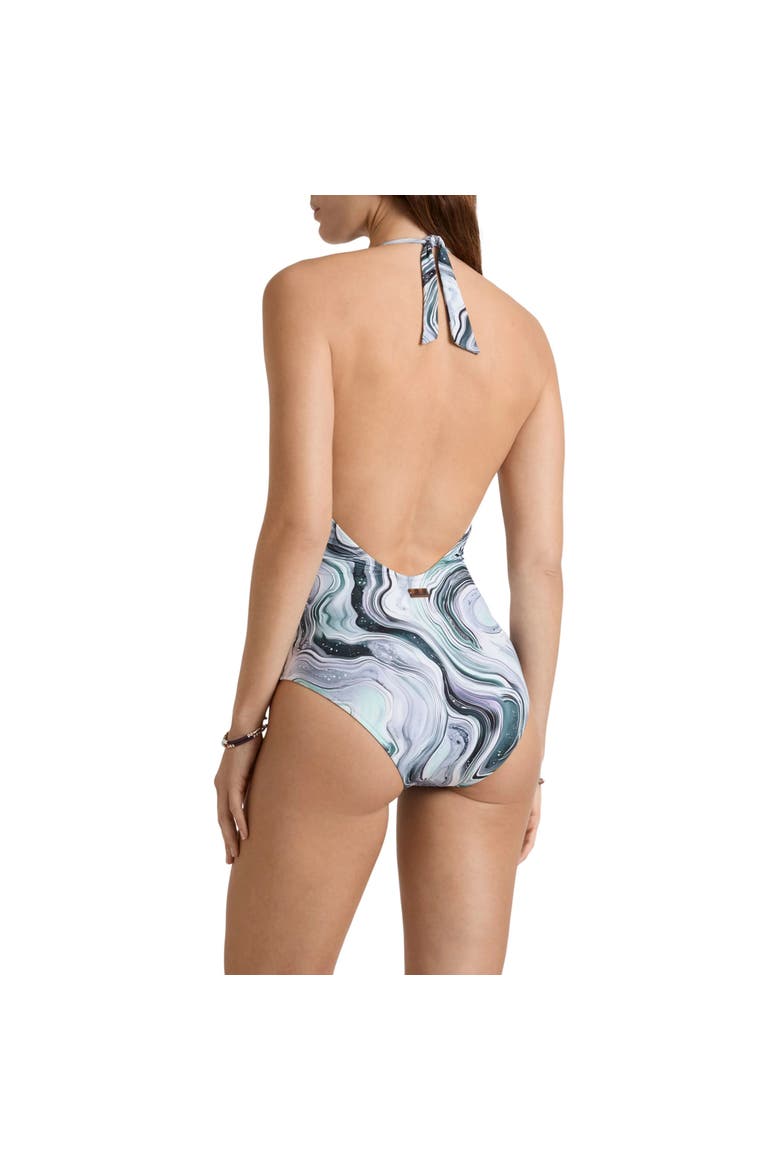 Women Halter One-piece Swimsuit Marble, Alternate, color, White