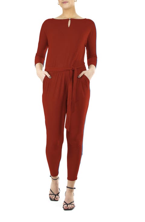 Three-Quarter Length Sleeve Waist Tie Jumpsuit
