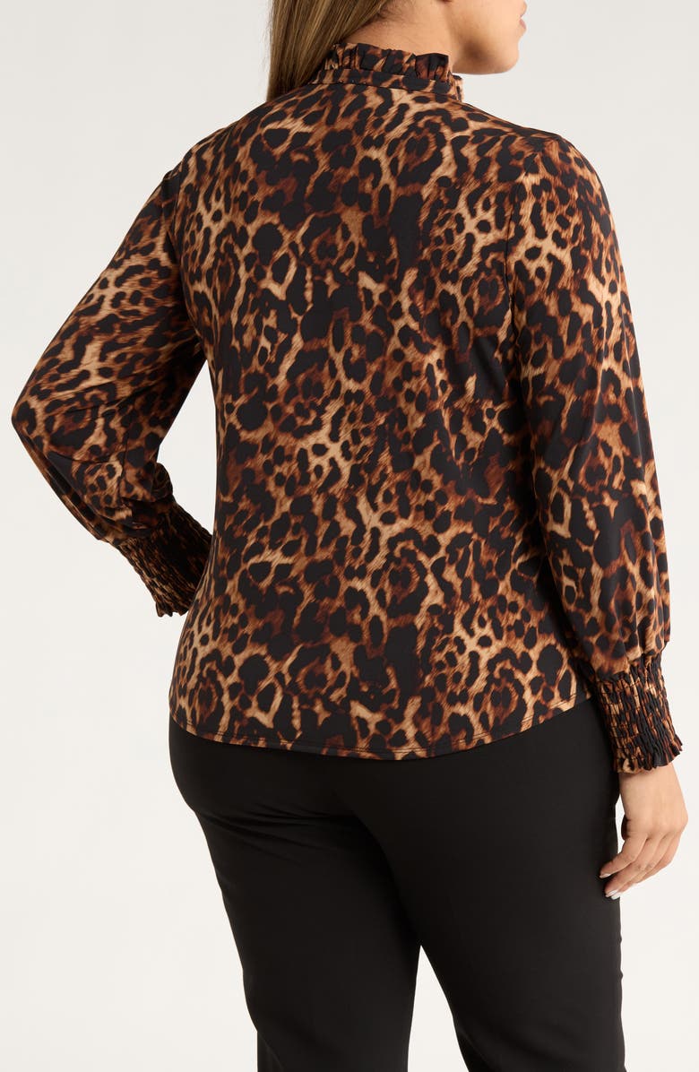 Anne Klein Leopard Print Ruffle Neck Knit Top, Alternate, color, Anne Black Multi