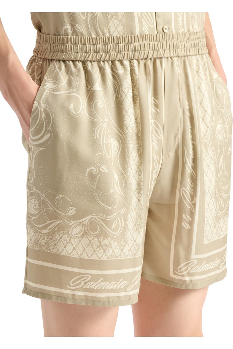 Printed Foulard pyjama shorts, Alternate, color, beige