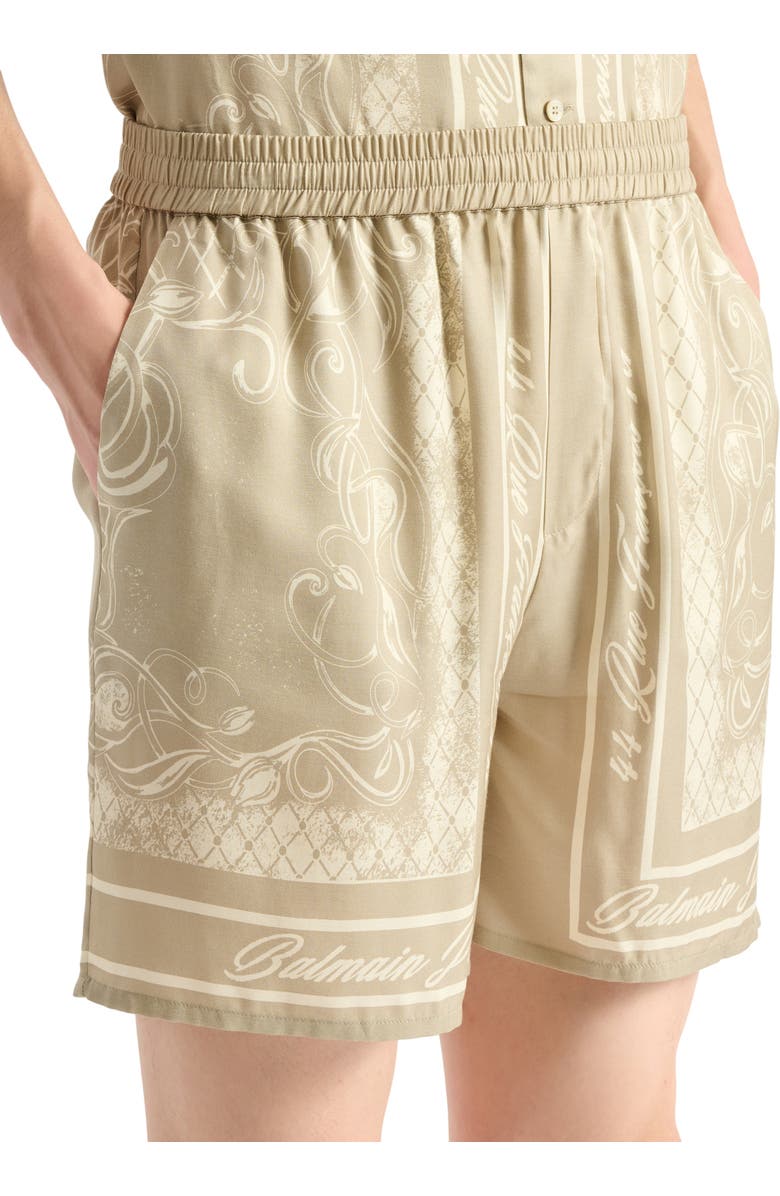 Balmain Printed Foulard pyjama shorts, Alternate, color, Beige