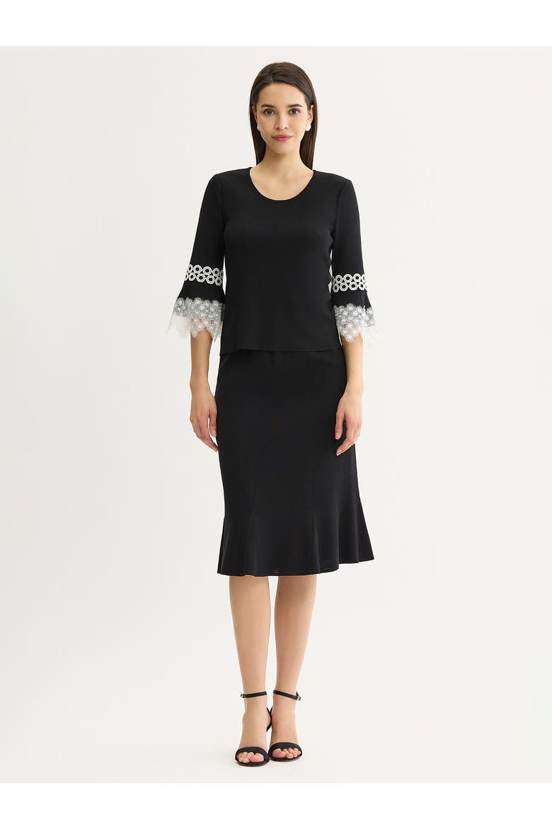 Lace Applique Soft Knit Top, Alternate, color, Black/White