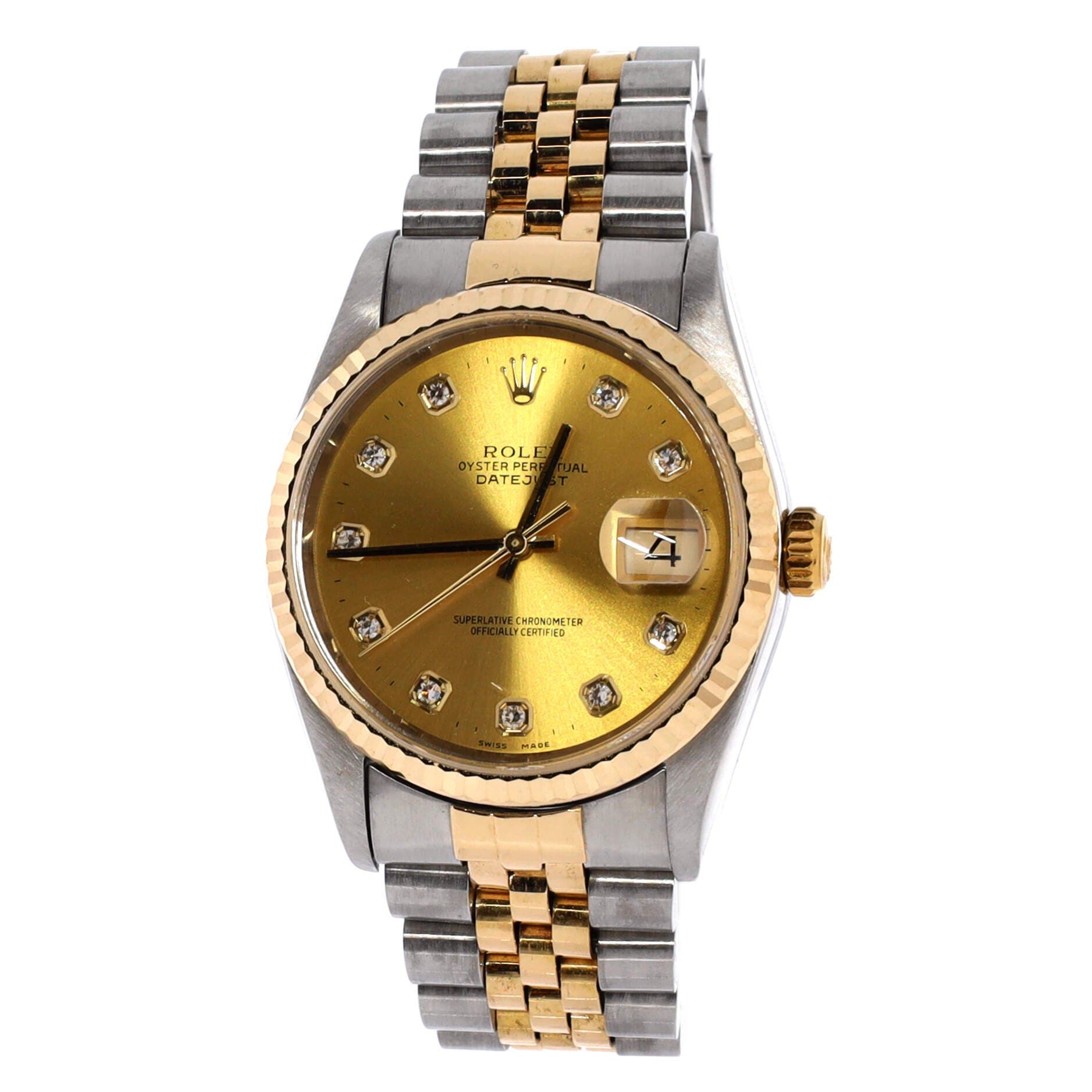 Oyster Perpetual Datejust Automatic Watch Stainless Steel and Yellow Gold with Diamond Markers 36, Alternate, color, Metallic Silver