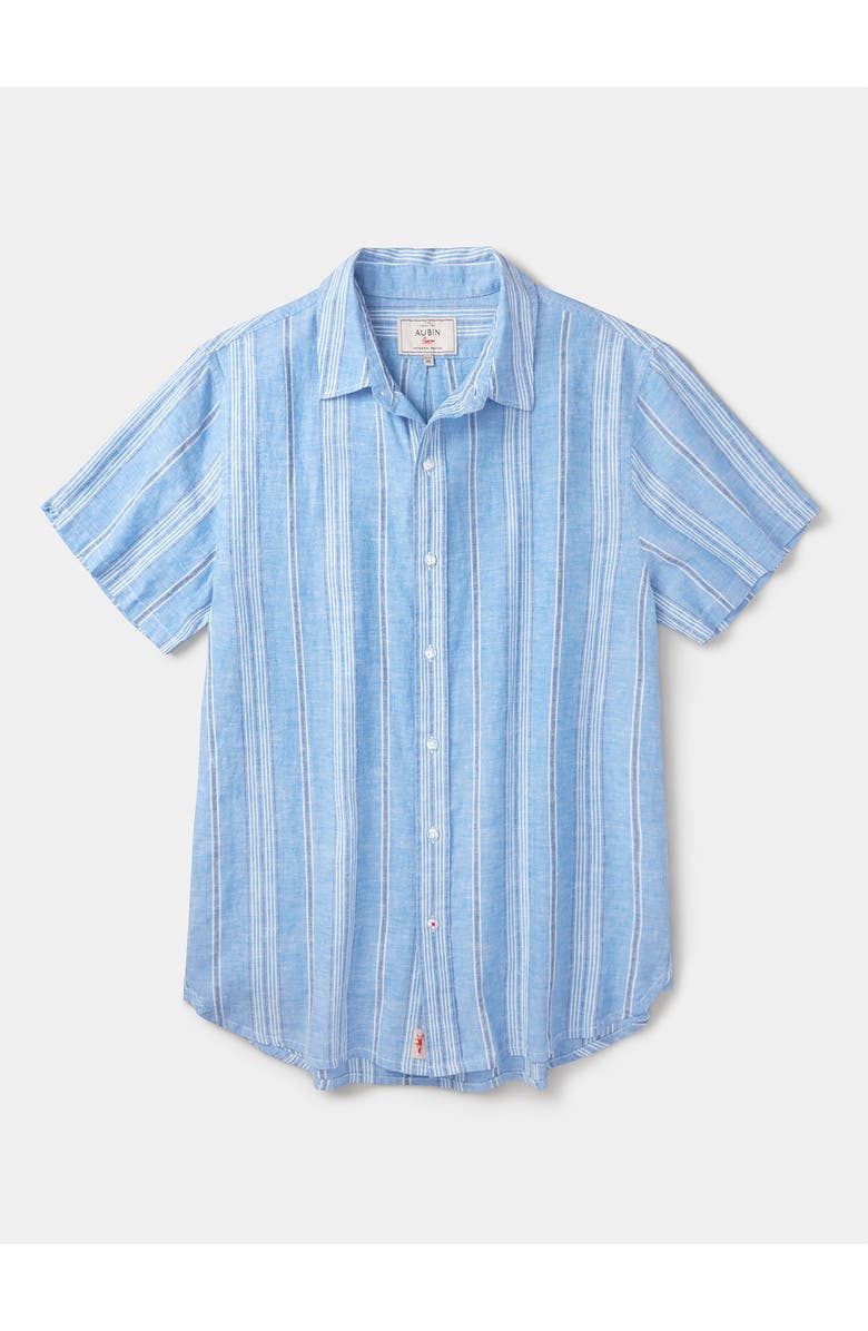 Aubin Austin Cotton Linen Short Sleeved Shirt, Alternate, color, Blue Irregular Stripe