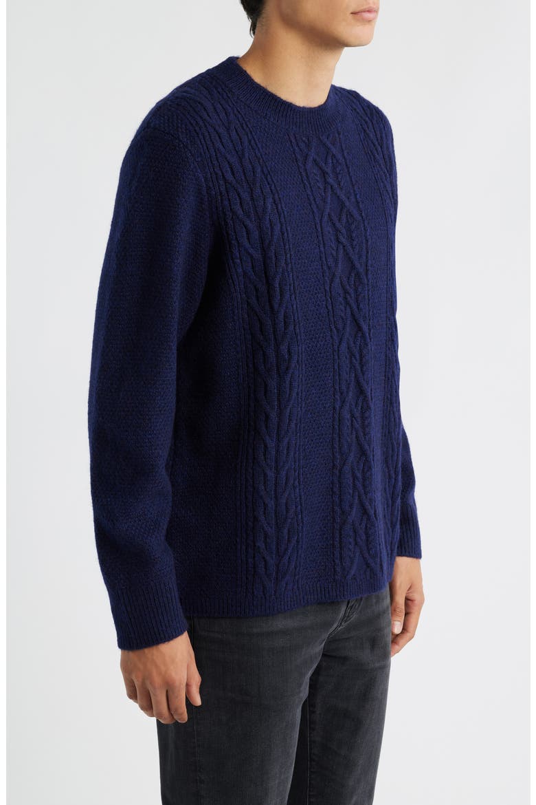 Hyatt Brushed Cable Crewneck Sweater, Alternate, color, NAVY