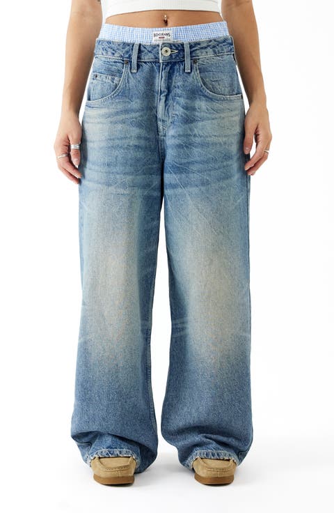 Boxer Waistband Wide Leg Jeans