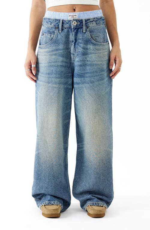 Shop Bdg Urban Outfitters Boxer Waistband Wide Leg Jeans In Light Vintage