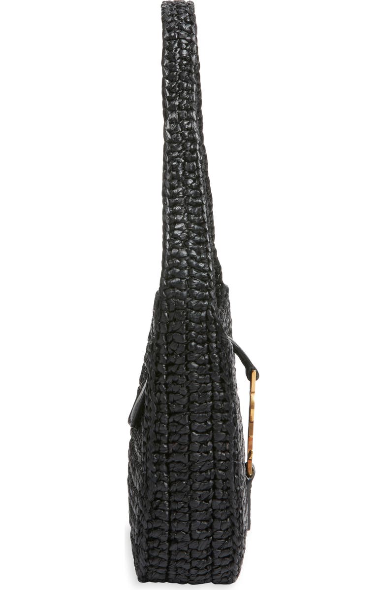 Saint Laurent Mini Le 5 À 7 Raffia Shoulder Bag, Alternate, color, Noir