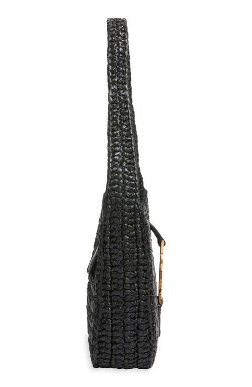 Saint Laurent Mini Le 5 À 7 Raffia Shoulder Bag In Black