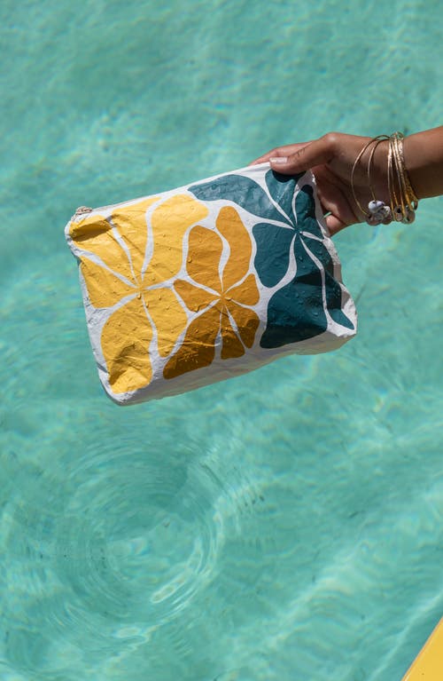 Aloha Collection Small Wavy Water Resistant Tyvek® Zip Pouch In White