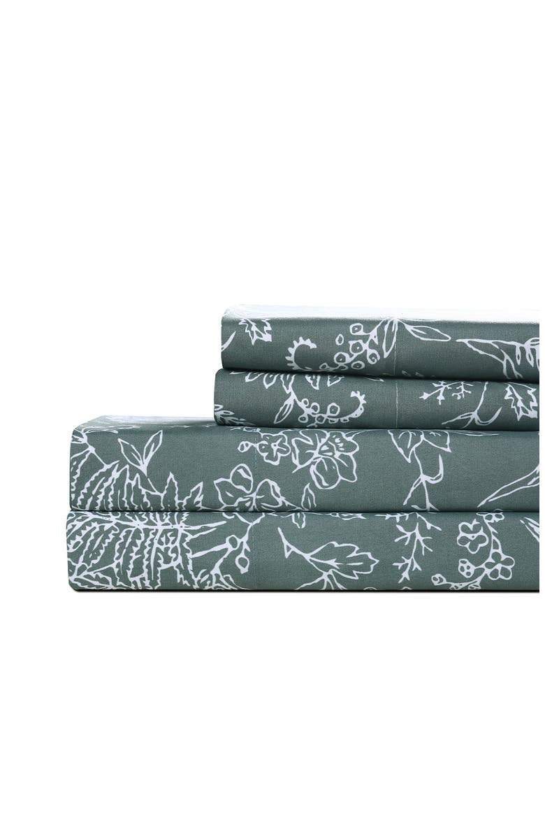 Winter Brush Sheet Set, Main, color, TEAL W/ WHITE FLOWERS