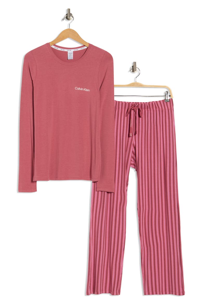 Logo Long Pajamas, Alternate, color, ROSE WINE/ STRIPE