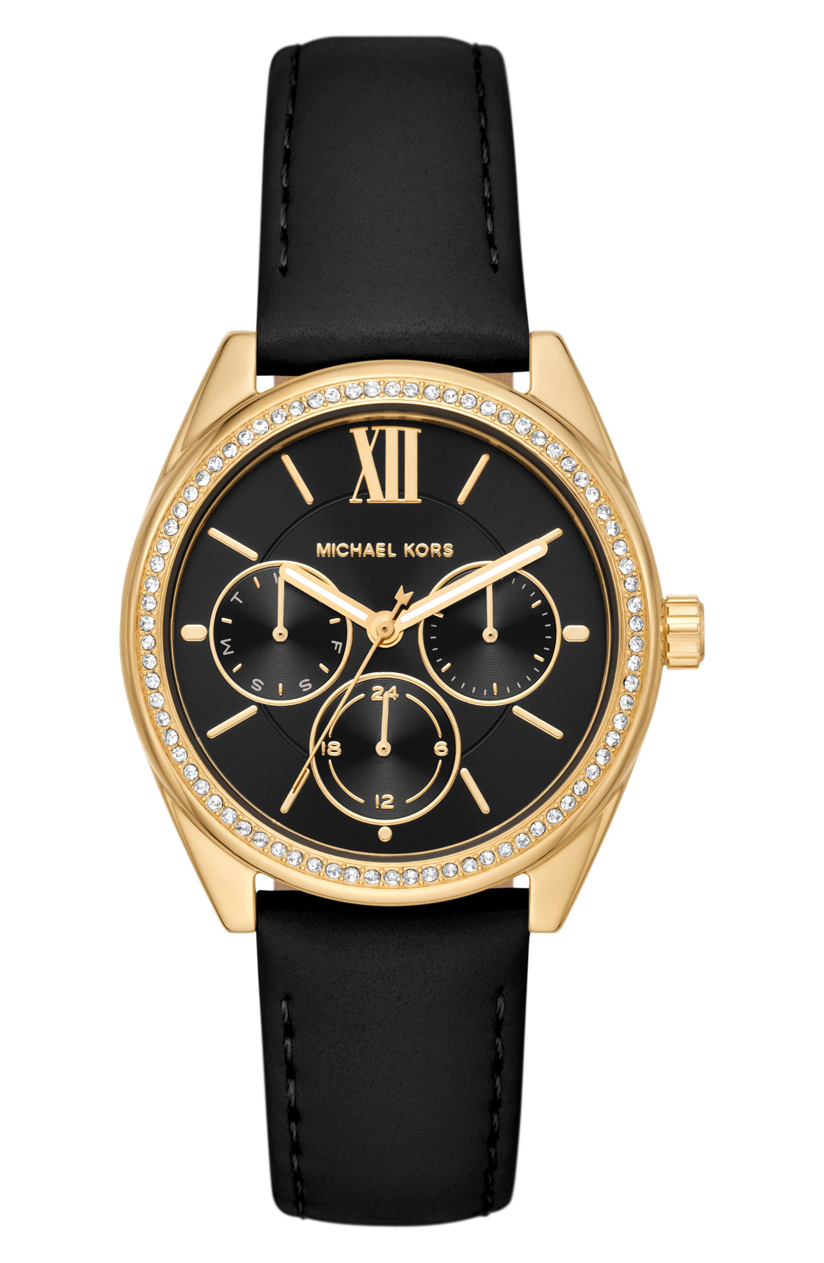 MICHAEL Michael Kors Janelle Three Hand Quartz Leather Strap Watch ...