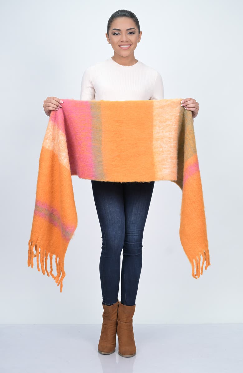 Vismaya Fringe Trim Scarf, Alternate, color, Orange Pink