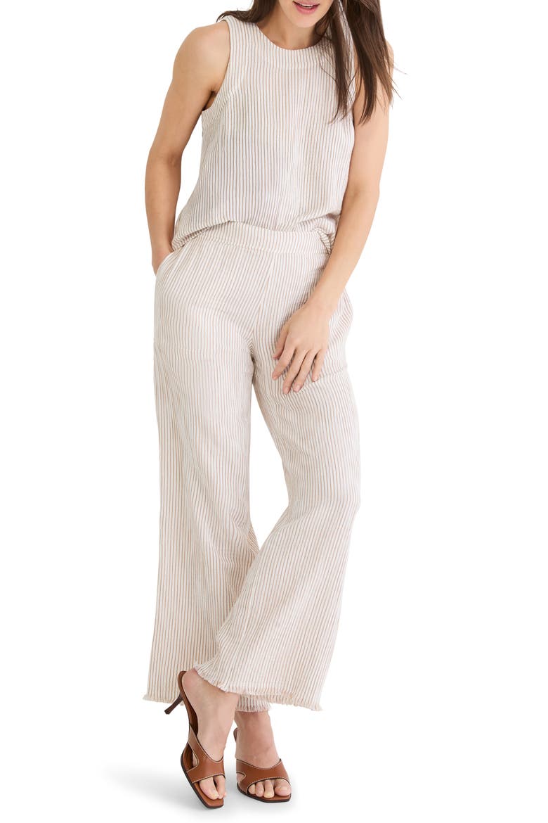 Pinstripe Cotton Blend Gauze Wide Leg Pants, Alternate, color, NEUTRAL MULTI