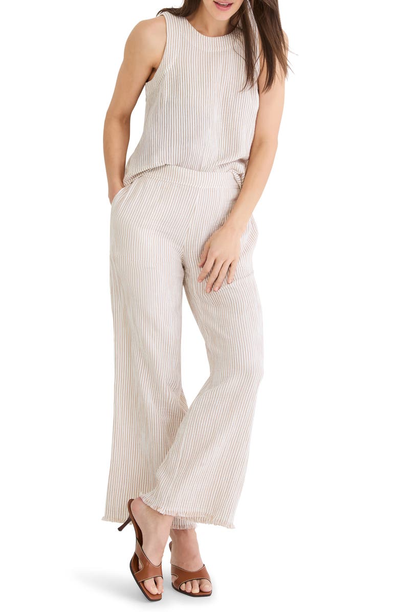 NIC+ZOE Pinstripe Cotton Blend Gauze Wide Leg Pants, Alternate, color, Neutral Multi